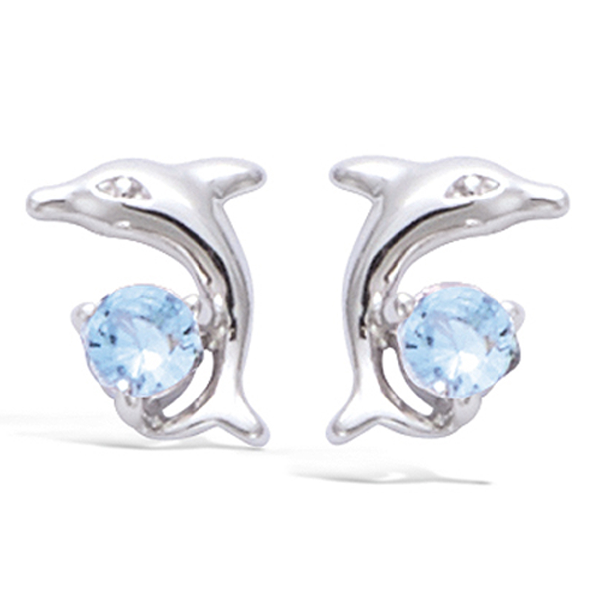 Boucles Argent \'Tendres Dauphins\' turquoise (rhodié) - 8x7 mm - [N6256]