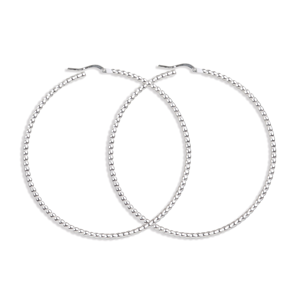 Créoles Argent \'Billes\' argenté - 60 mm 2 mm - [N7266]