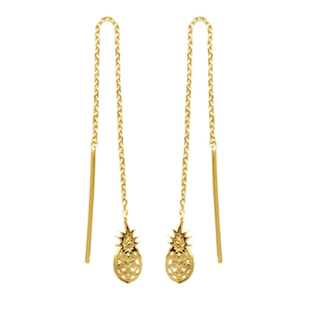 Boucles plaqué or \'Ananas\' doré - motif 10x4 mm - [P0720]