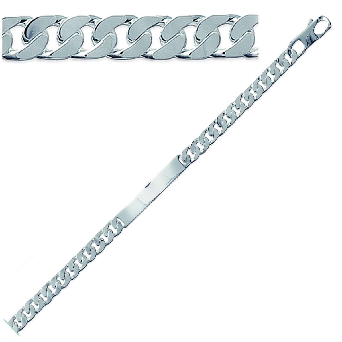Gourmette Homme Argent \'Adam\' argenté (rhodié) -  21 cm 7 mm - [P9946]