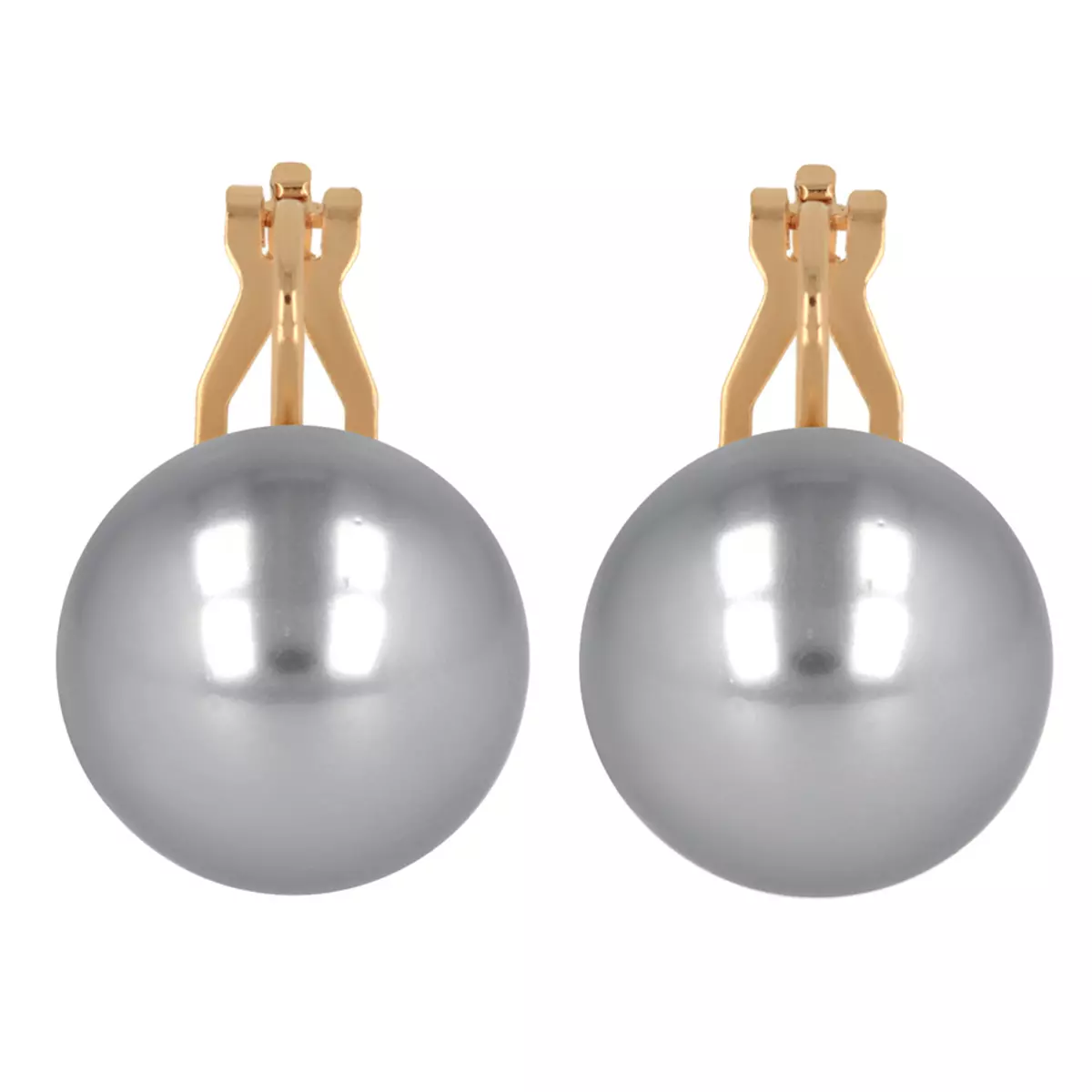 les trésors de lily Clips Plaqué Or 'Perle' gris doré 16 mm [Q2625]