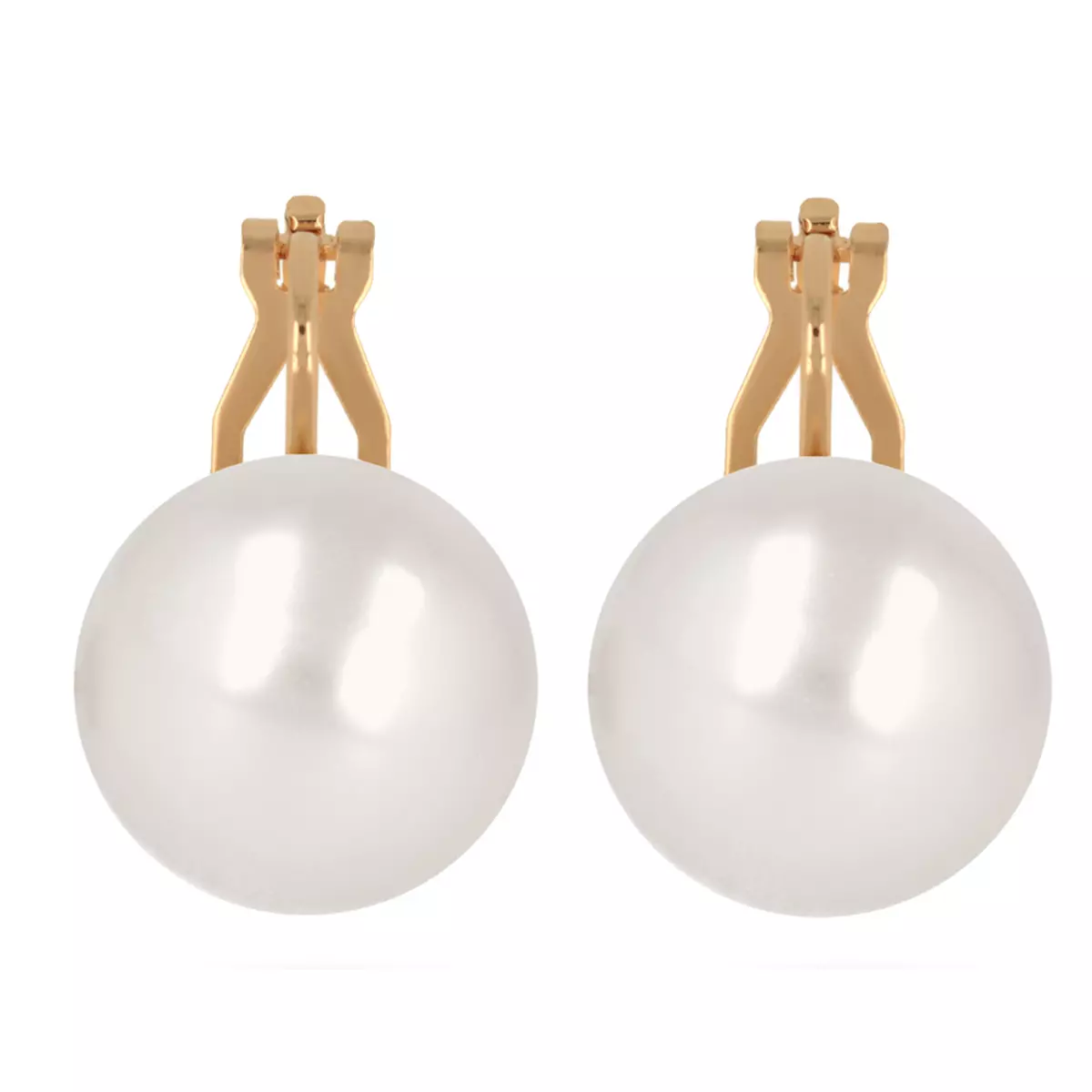 les trésors de lily Clips Plaqué Or 'Perle' ivoire doré 16 mm [Q2626]