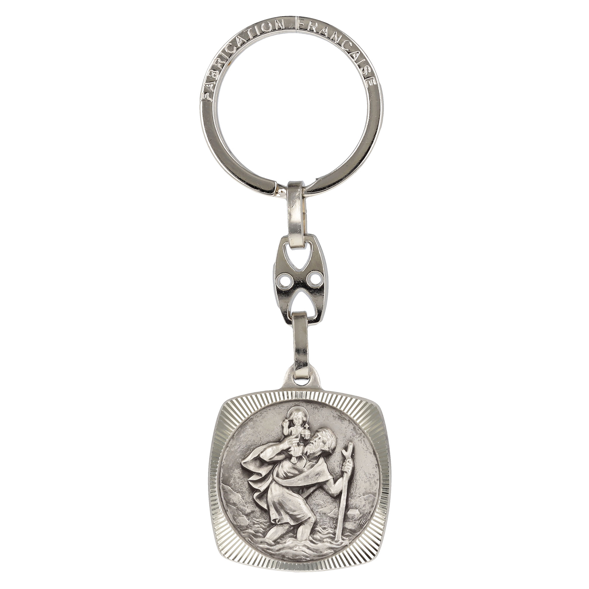 Porte-clés artisanal \'Saint Christophe\' argenté - 30x30 mm - [Q2640]