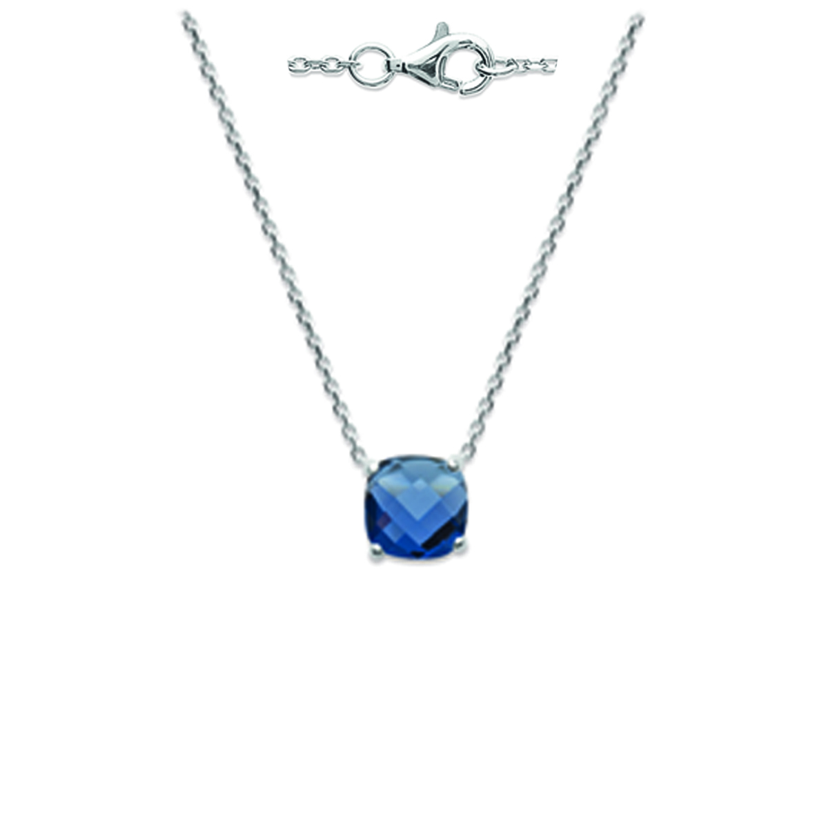Collier argent \'Sissi\' bleu saphir argenté (rhodié) - 8 mm - [Q3596]