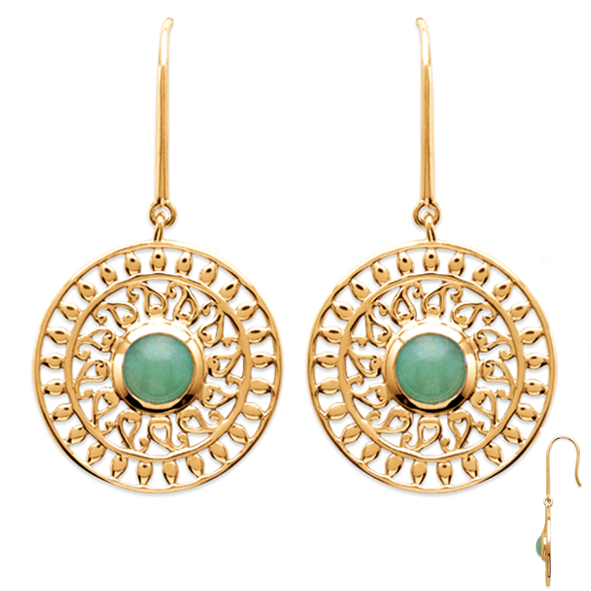 Boucles Plaqué Or \'Cléopatra\' aventurine doré - 20 mm - [Q3729]