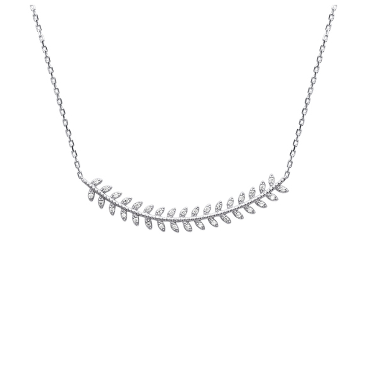 Collier Argent \'Epi de blé\' blanc argenté (rhodié) - 50x6 mm - [Q4182]