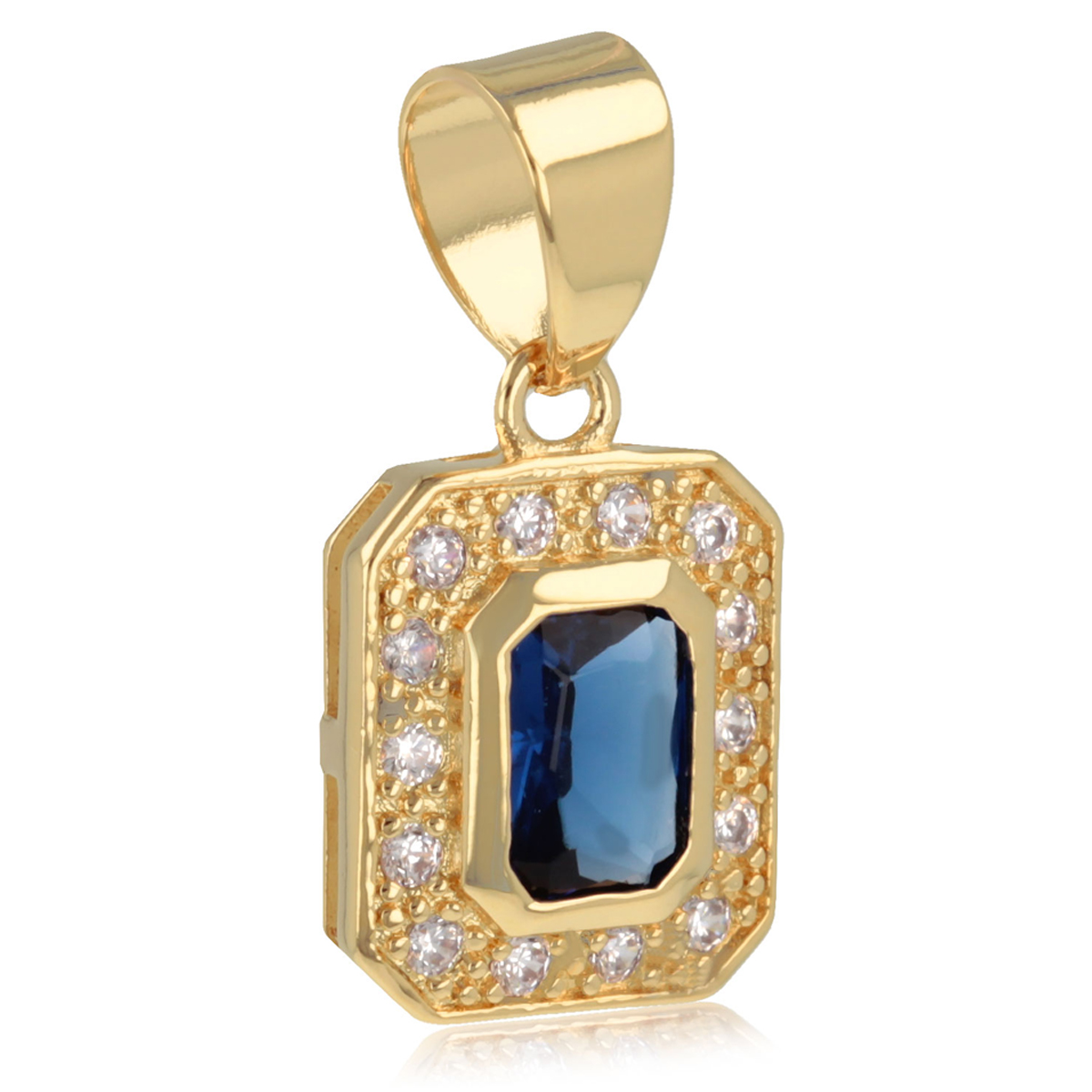 Pendentif Plaqué Or \'Sissi\' bleu saphir doré - 11x9 mm - [Q7022]