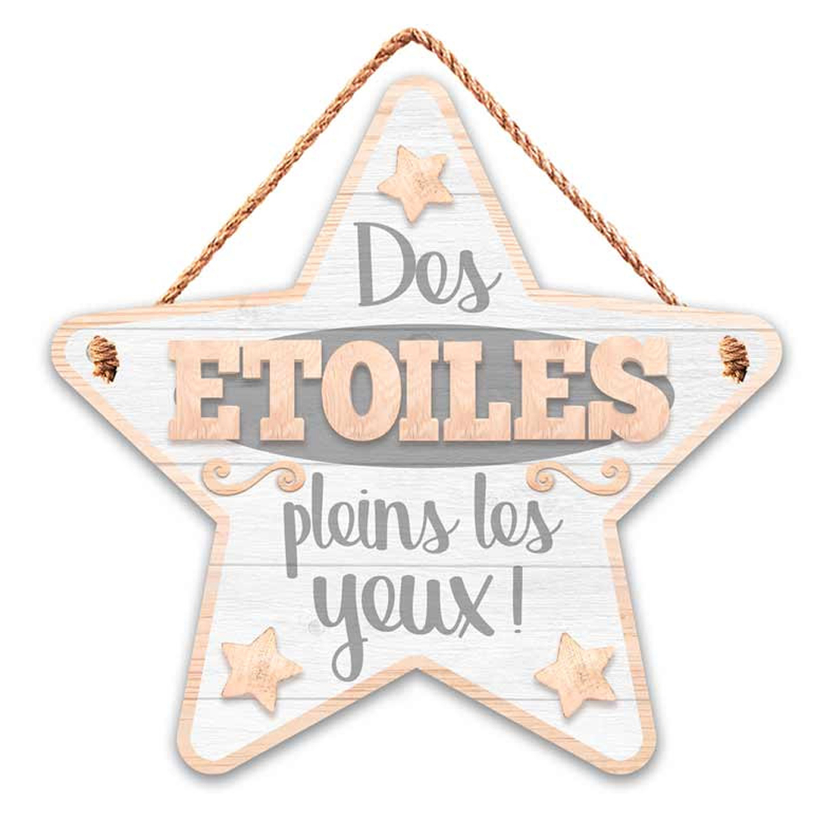 Plaque bois \'Messages\' beige gris  (Etoile - Des Etoiles pleins les yeux !) - 20x19 cm - [Q7109]