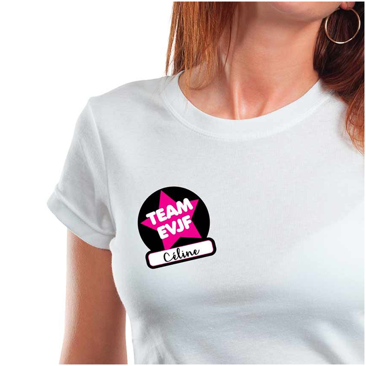 Set de 12 stickers t-shirts \'Enterrement de vie de jeune fille\' noir rose (Team EVJF) - 85x8 cm - [Q7307]