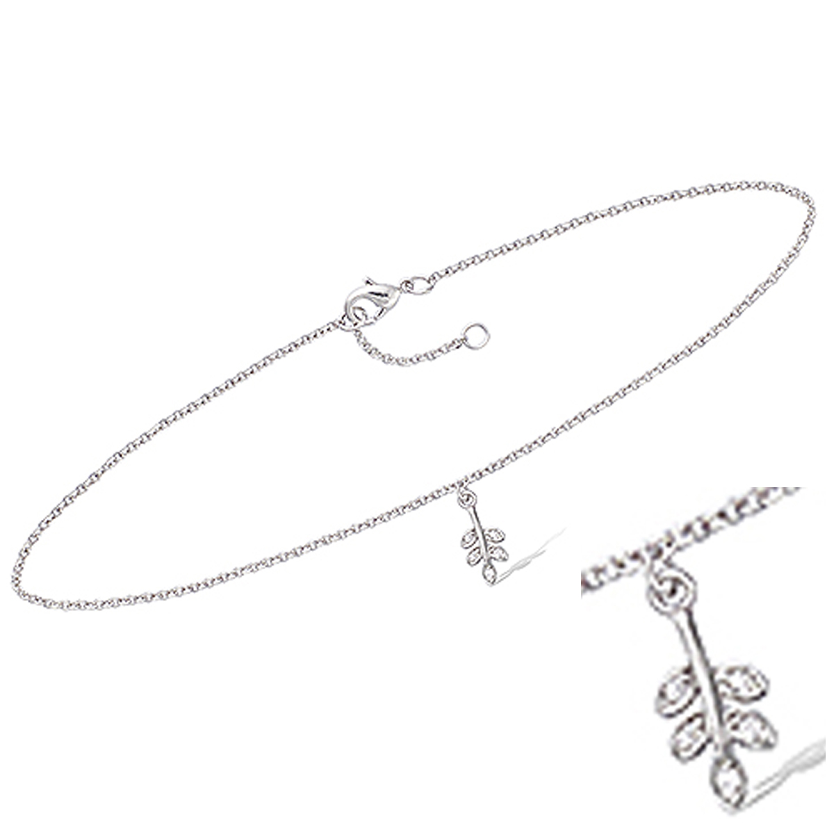 Chaine Cheville Argent \'Epi de blé\' blanc argenté (rhodié) - 25 cm ancre 10x5 mm - [Q8225]