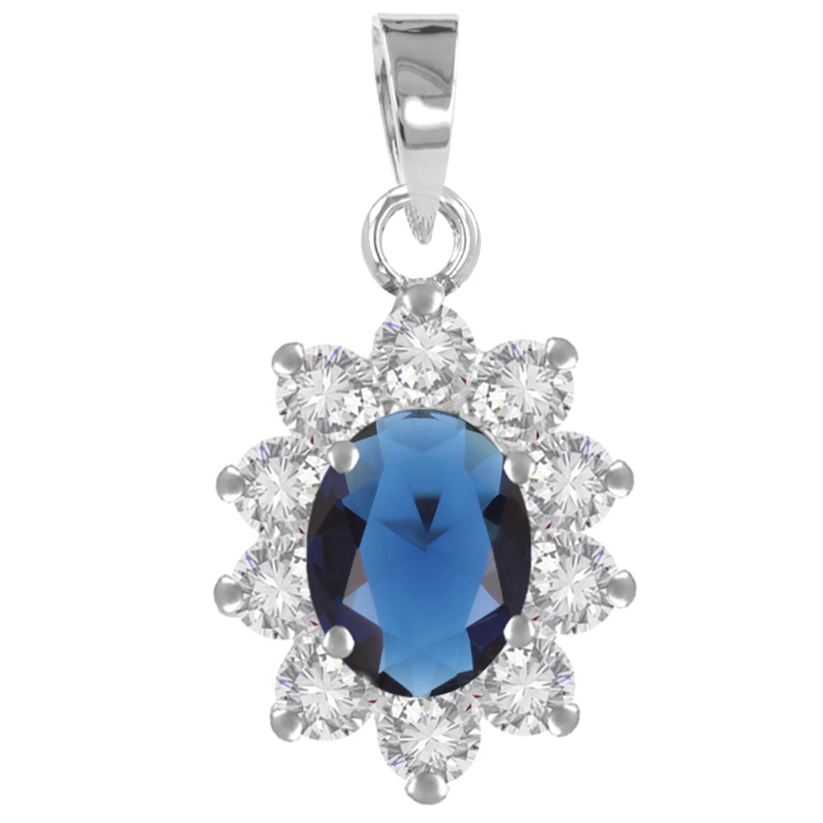 Pendentif argent \'Victorina\' saphir blanc argenté (rhodié) - 12x10 mm - [Q8846]