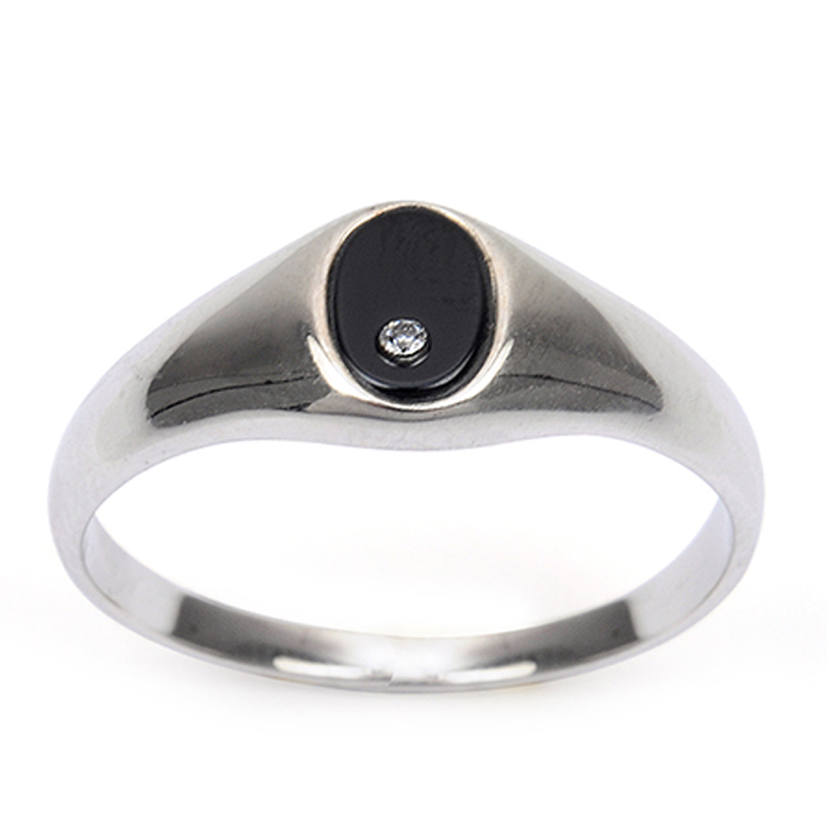 Chevalière argent \'Karl\' Onyx argenté (rhodié) - 7x5 mm - [Q9413]