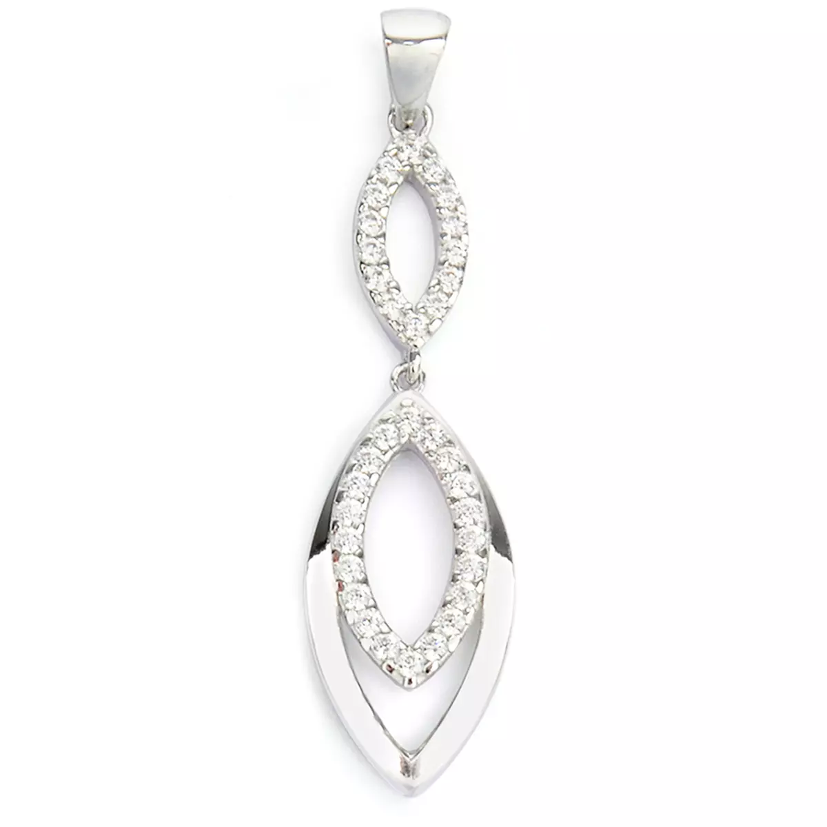les trésors de lily Pendentif argent 'Sissi' blanc argenté (rhodié) 30x10 mm [Q9427]