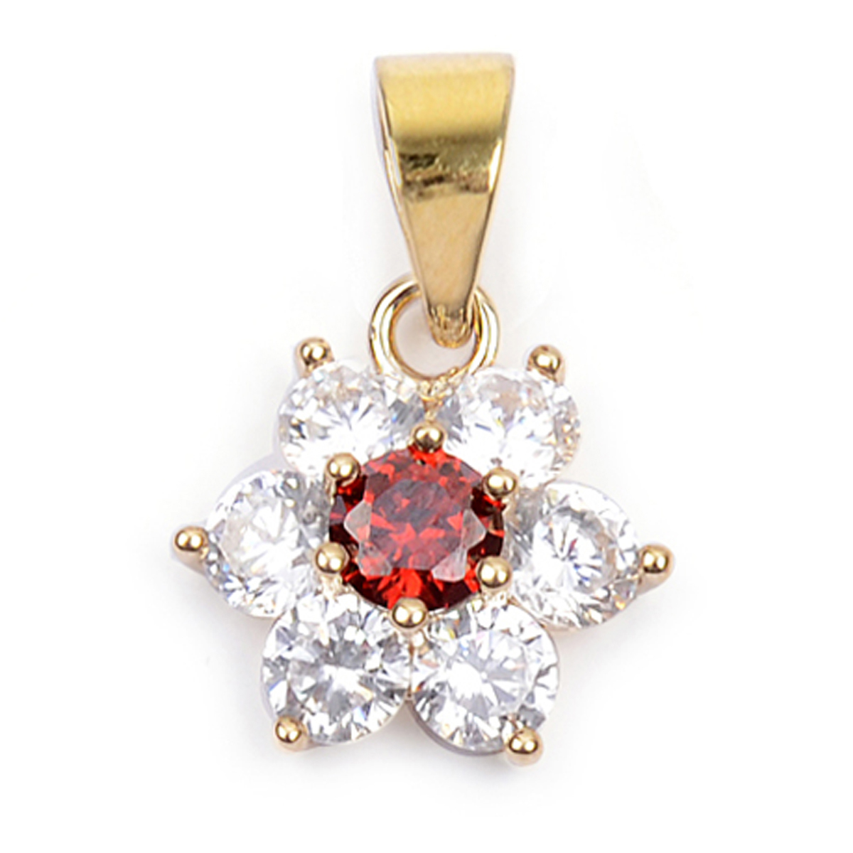 Pendentif Plaqué Or \'Fleur de Cristal\' rouge blanc doré - 10 mm - [Q9428]
