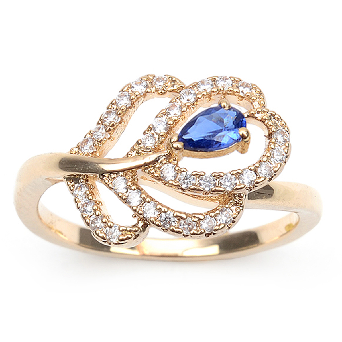 Bague Plaqué Or \'Flora\' bleu blanc doré - 15x10 mm - [Q9440]