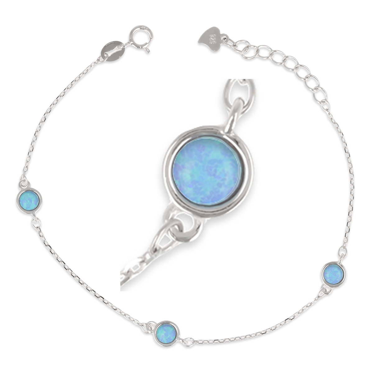 Bracelet Argent \'Déesse Opale\' bleu argenté (rhodié) - 5 mm - [R1937]