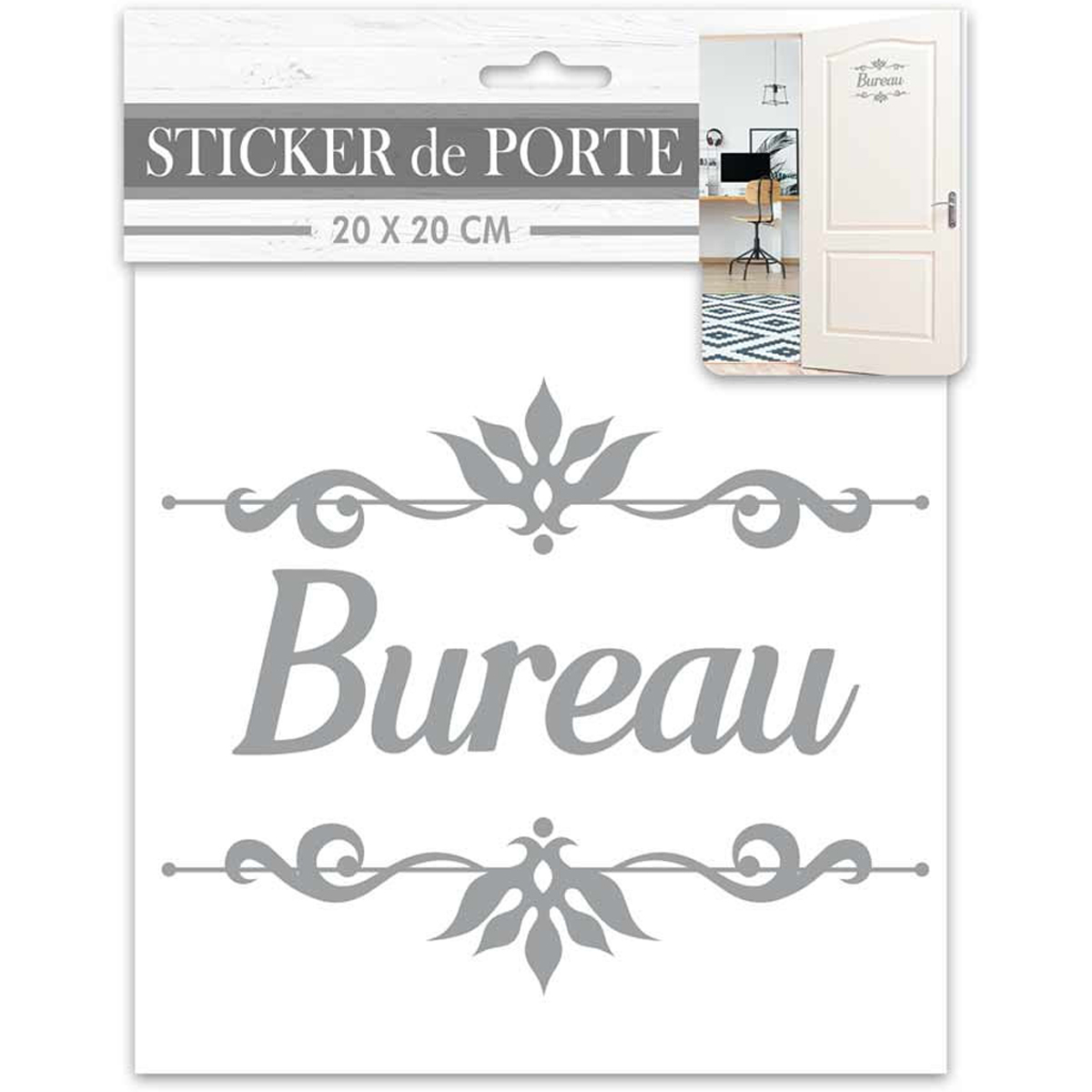 Sticker porte \'Bureau\' gris - 20x20 cm - [R2096]