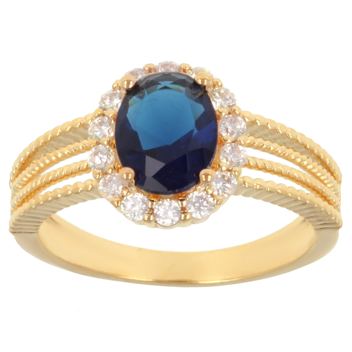 Bague Plaqué Or \'Sissi\' saphir blanc doré - 13x10 mm - [R3105]