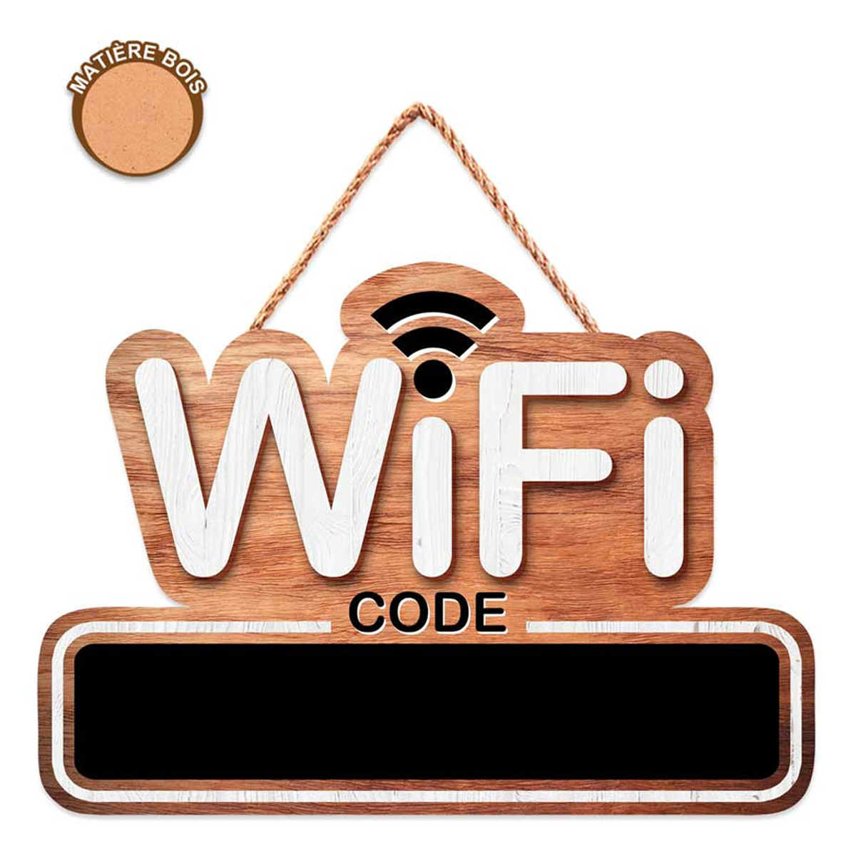 Plaque bois \'Wifi Code\' marron - 20x14 cm - [R3366]