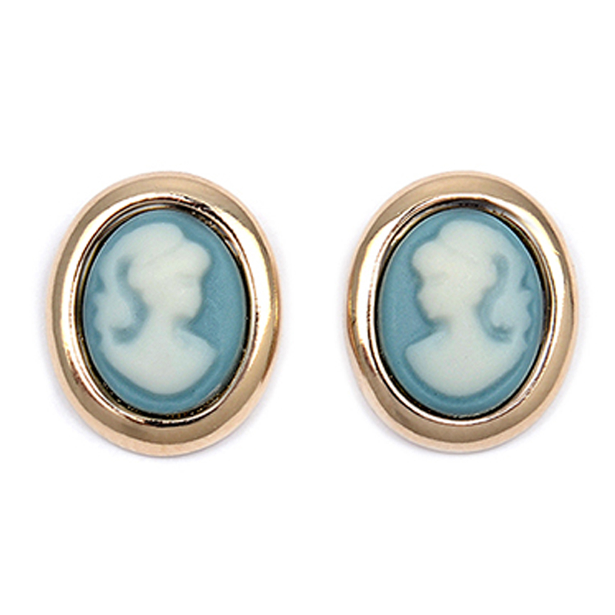 Boucles Plaqué Or \'Camee\' bleu doré - 13x11 mm - [R3658]