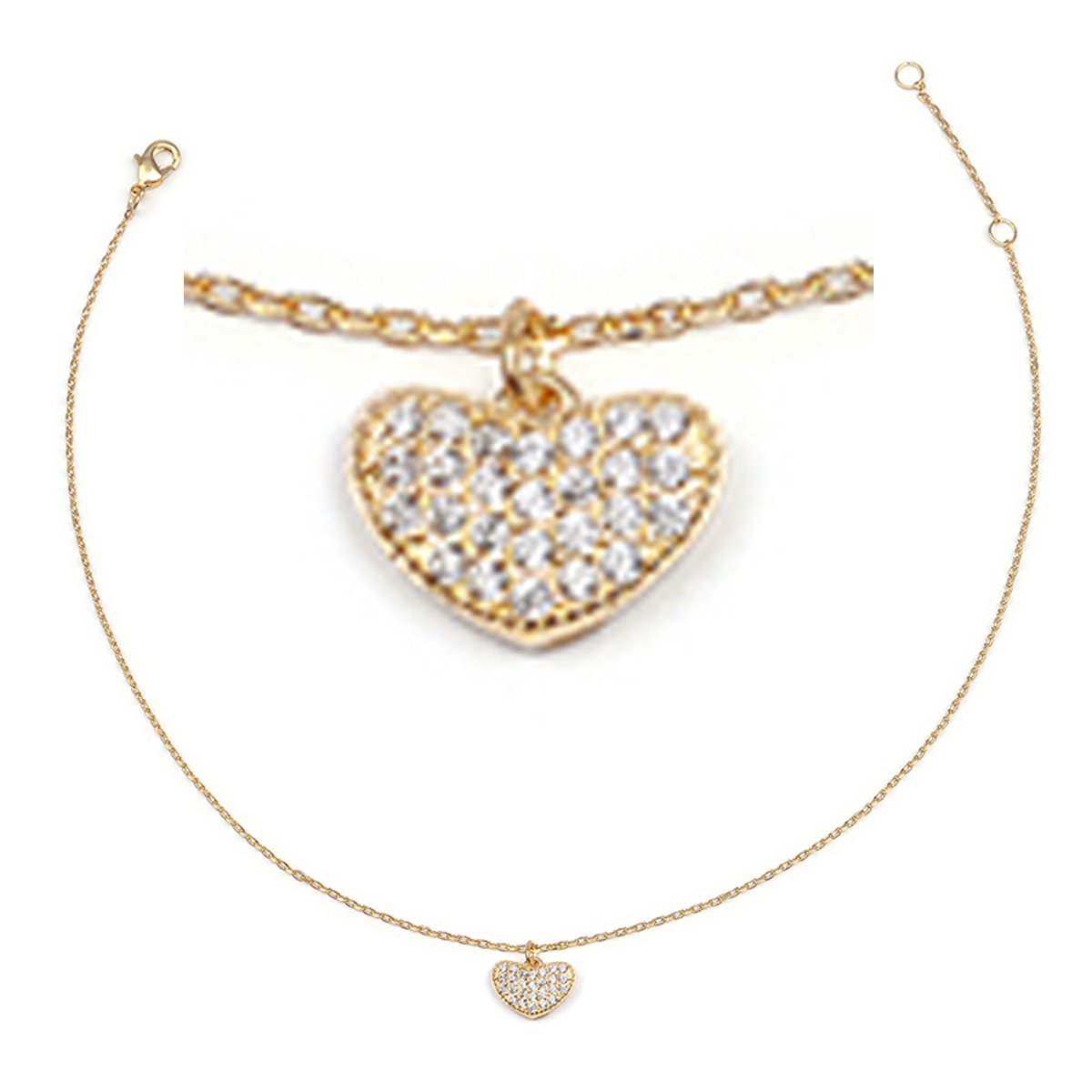 Chaîne Cheville plaqué or \'Love\' blanc doré - 9x6 mm (coeur) - [R3737]