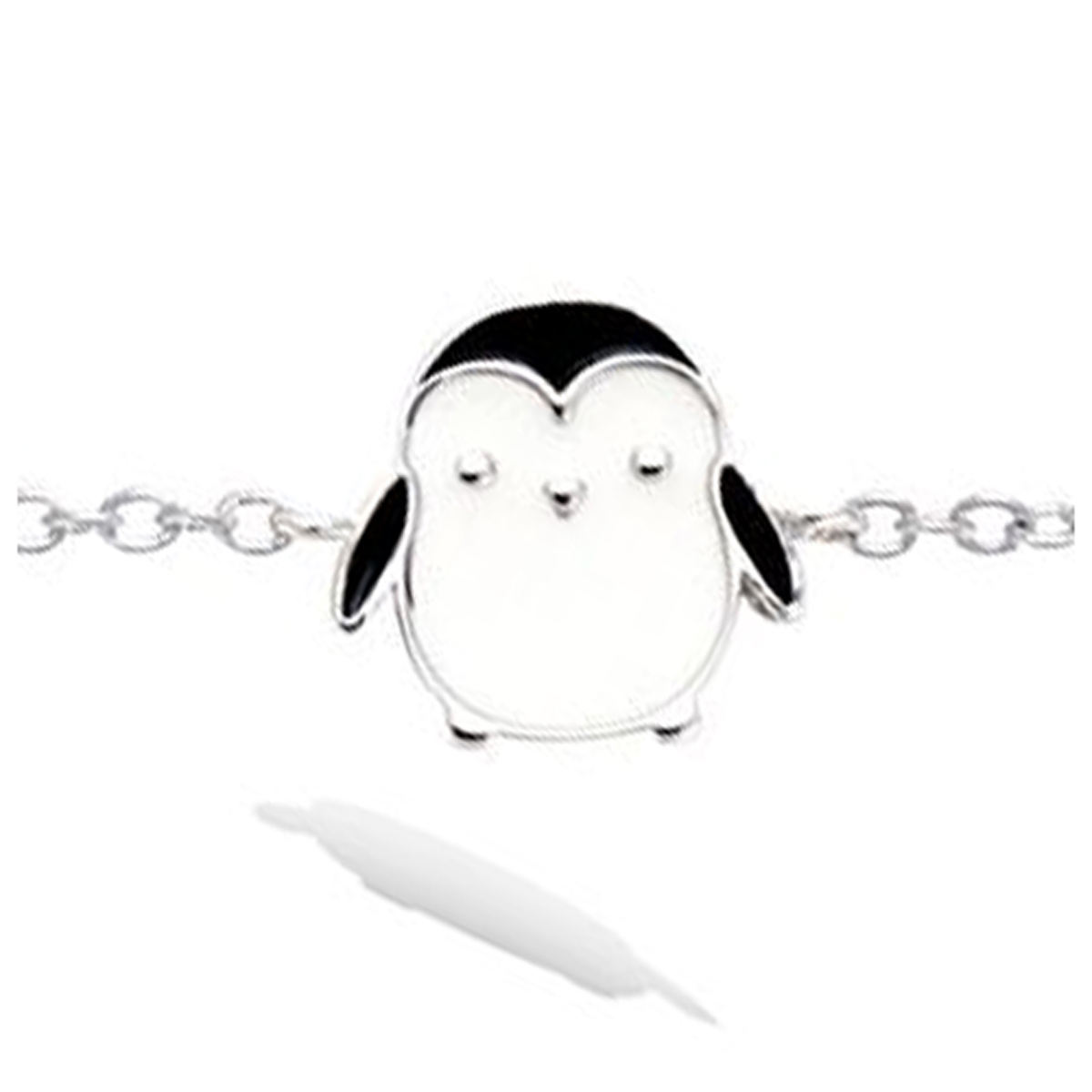 Bracelet Argent \'Pingouin\' blanc argenté (rhodié) - 10x10 mm - [R3794]