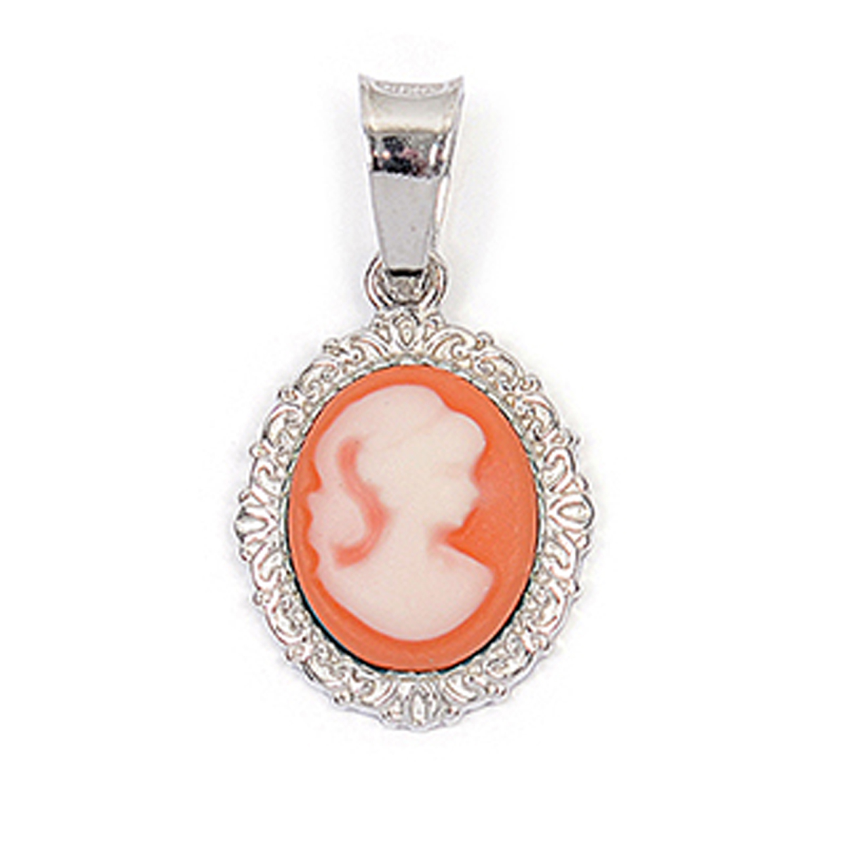 Pendentif argent \'Camee\' orange argenté (rhodié) - 15x12 mm - [R3889]