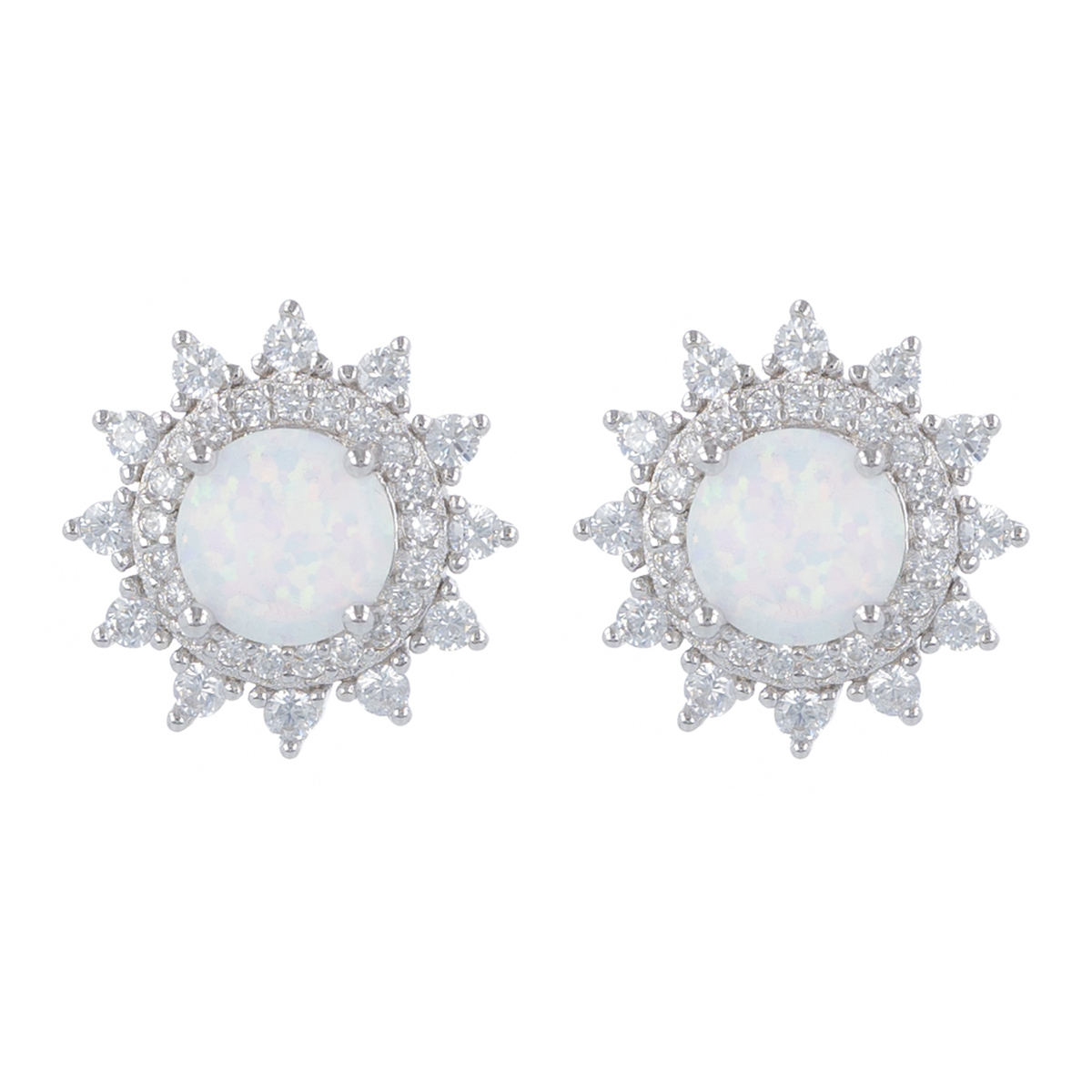 Boucles Argent \'Déesse Opale\' blanc argenté (rhodié) - 13 mm - [R4797]