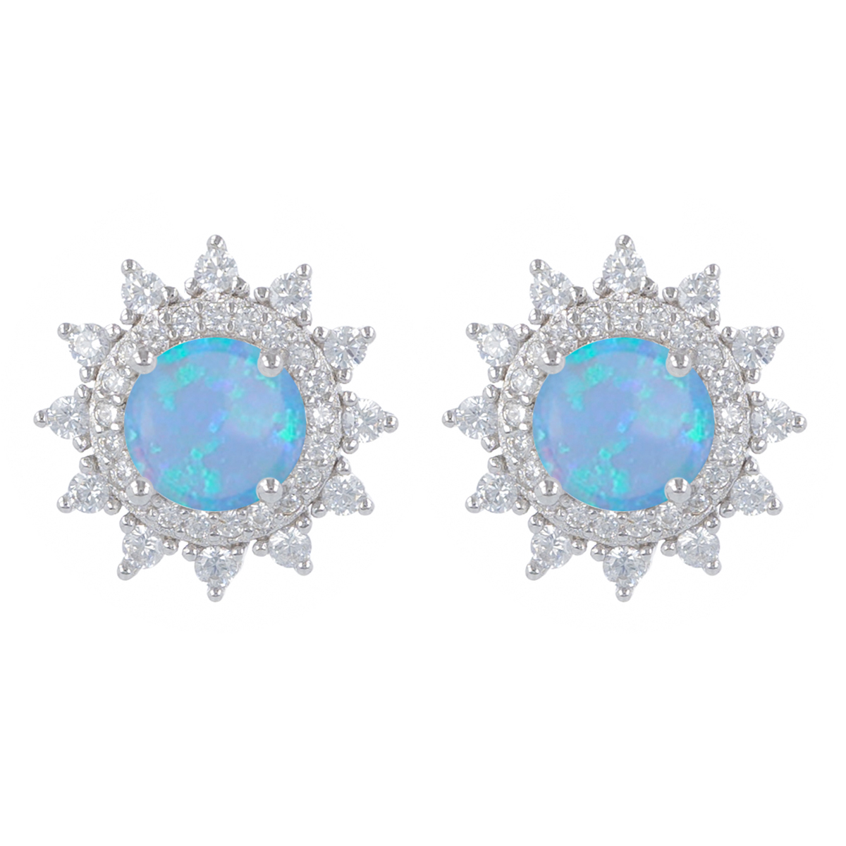Boucles Argent \'Déesse Opale\' bleu blanc argenté (rhodié) - 13 mm - [R4798]