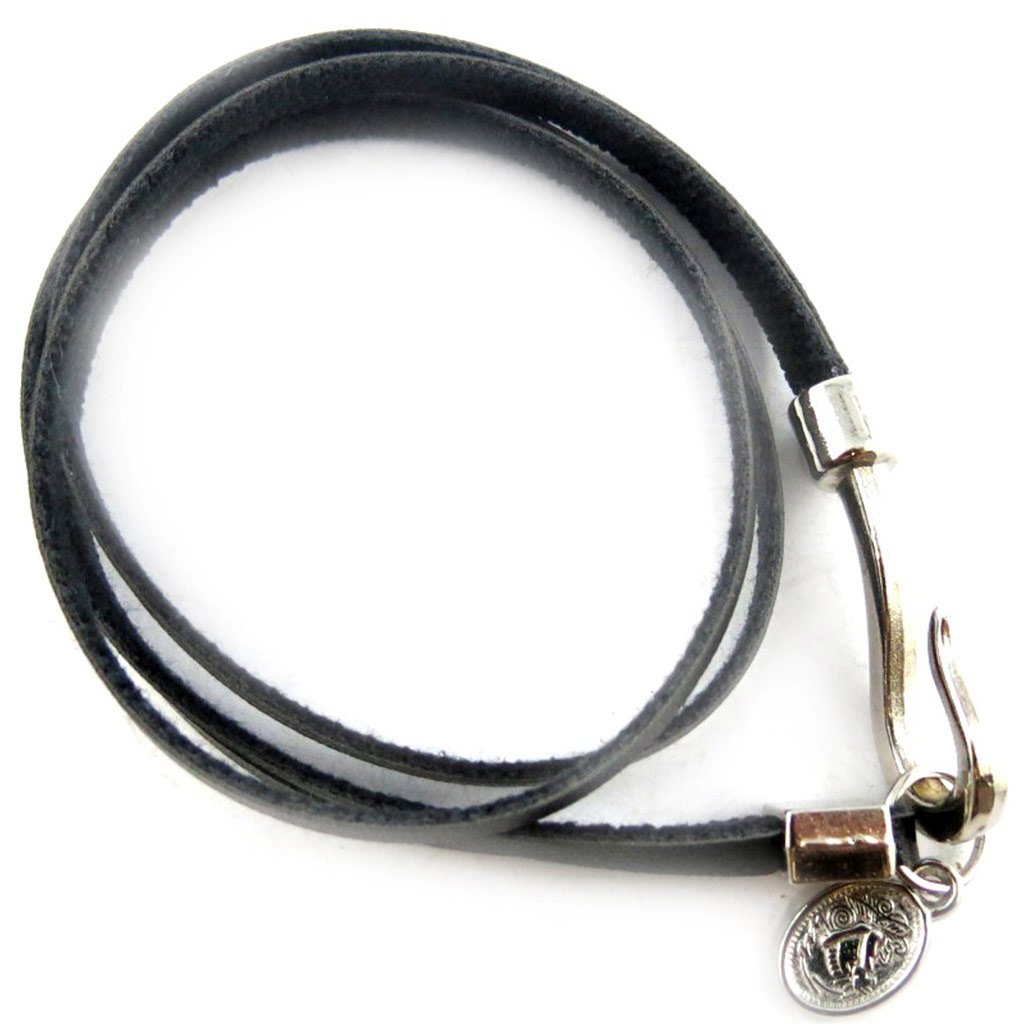 Bracelet cuir \'Authentik\' noir - 2 tours - [R6860]
