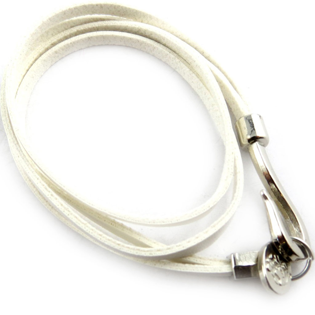 Bracelet cuir \'Authentik\' blanc - 2 tours - [R6861]