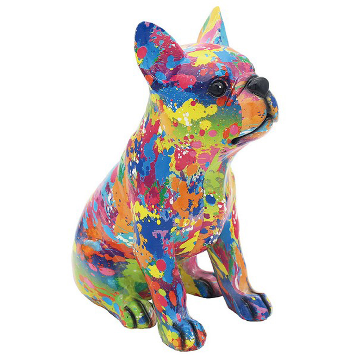 Figurine résine \'Bulldog Français\' splash multicolore - 20x16x11 cm - [R6891]