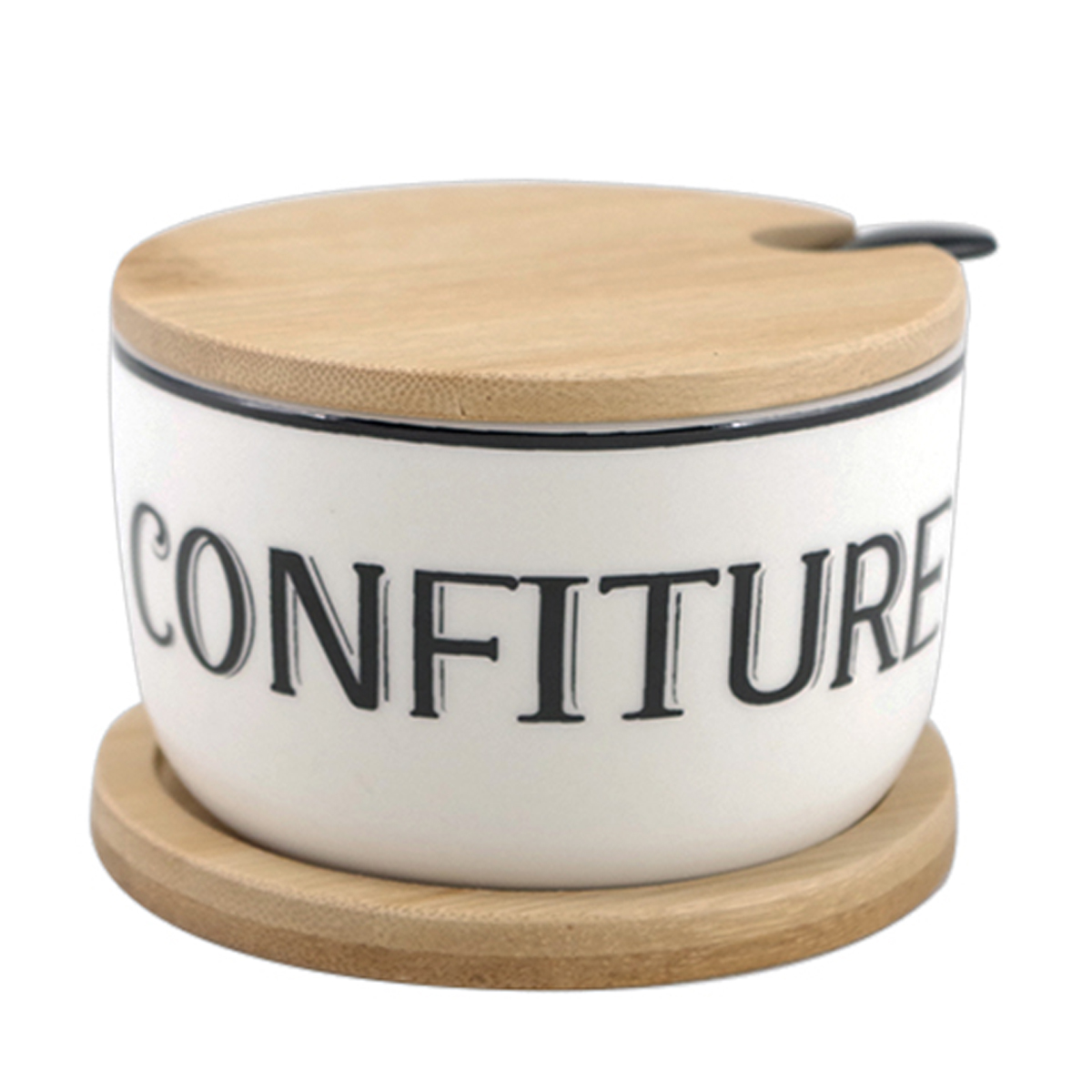 Pot à sel céramique bois \'Confiture\' avec sa cuillère - 100x55 mm - [R7020]