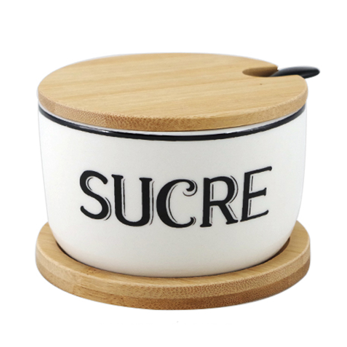 Pot à sel céramique bois \'Sucre\' avec sa cuillère - 100x55 mm - [R7021]