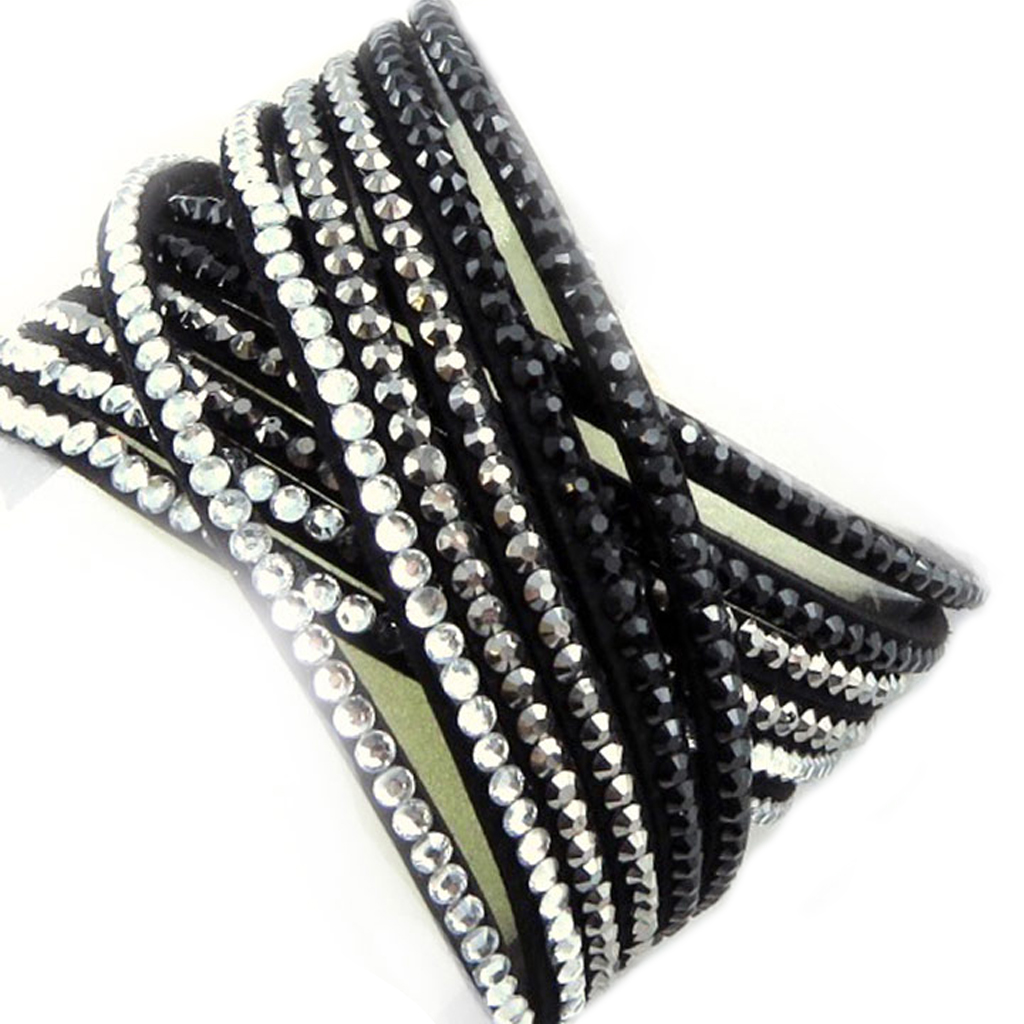 Bracelet Créateur \'Sissi\' noir gris blanc (2 tours) - [R7038]