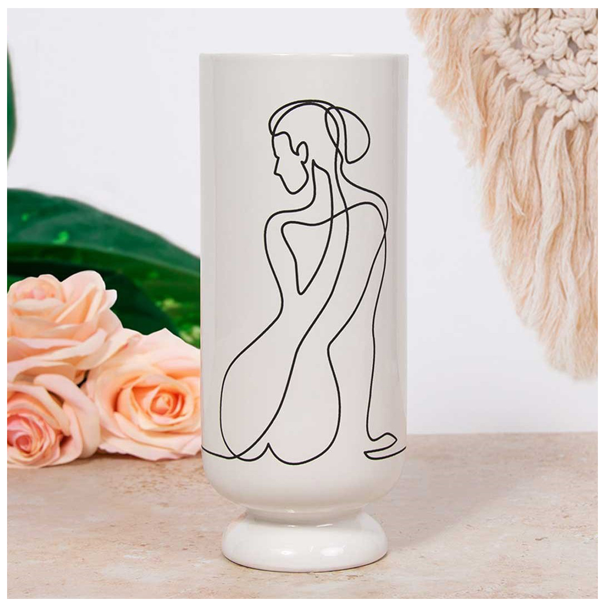 Vase céramique \'Arty\' noir ivoire - 22 cm - [R7051]