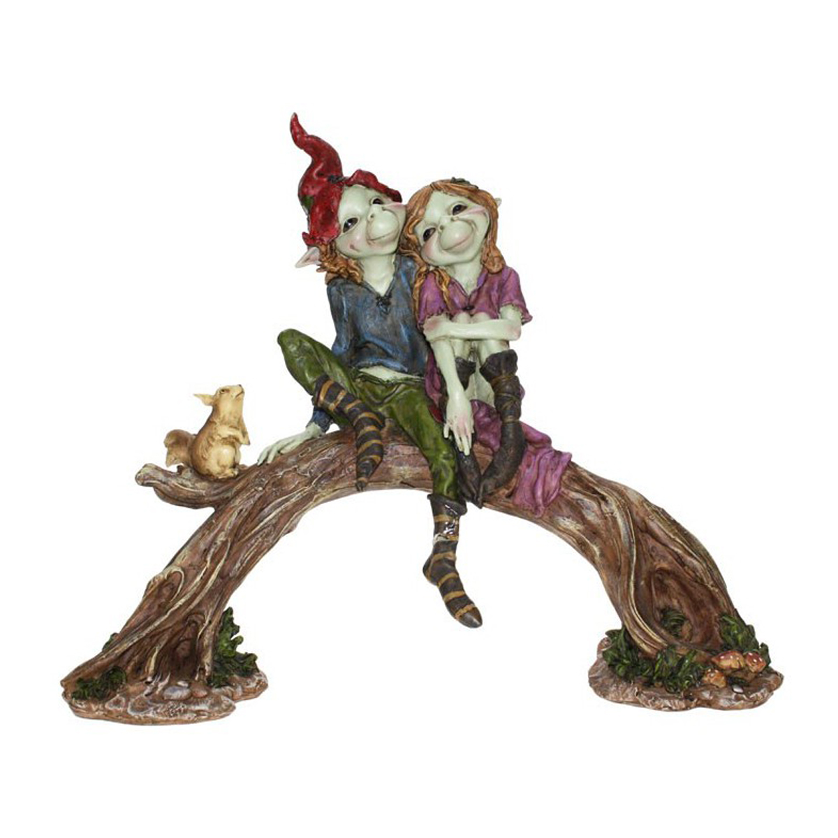 Figurine résine \'Pixie Couple\' love love sur branche au bord de l\'eau - 35x30 cm - [R7065]