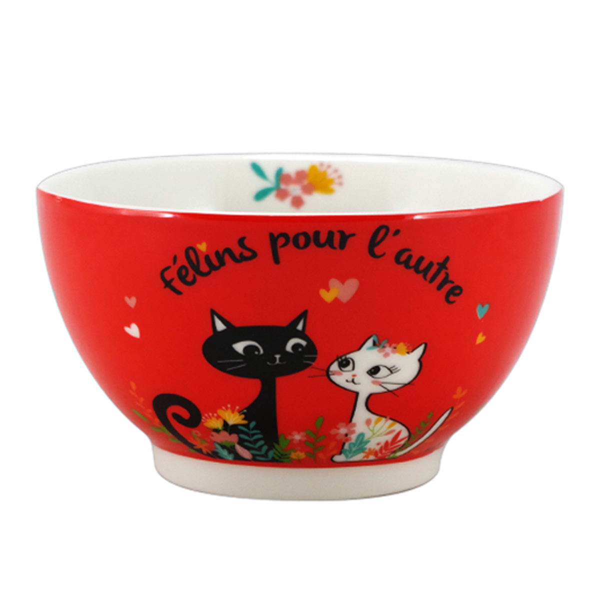 Bol porcelaine \'Chats\' rouge (félins pour l\'autre) - 13x7 cm (48 cl) - [R7097]