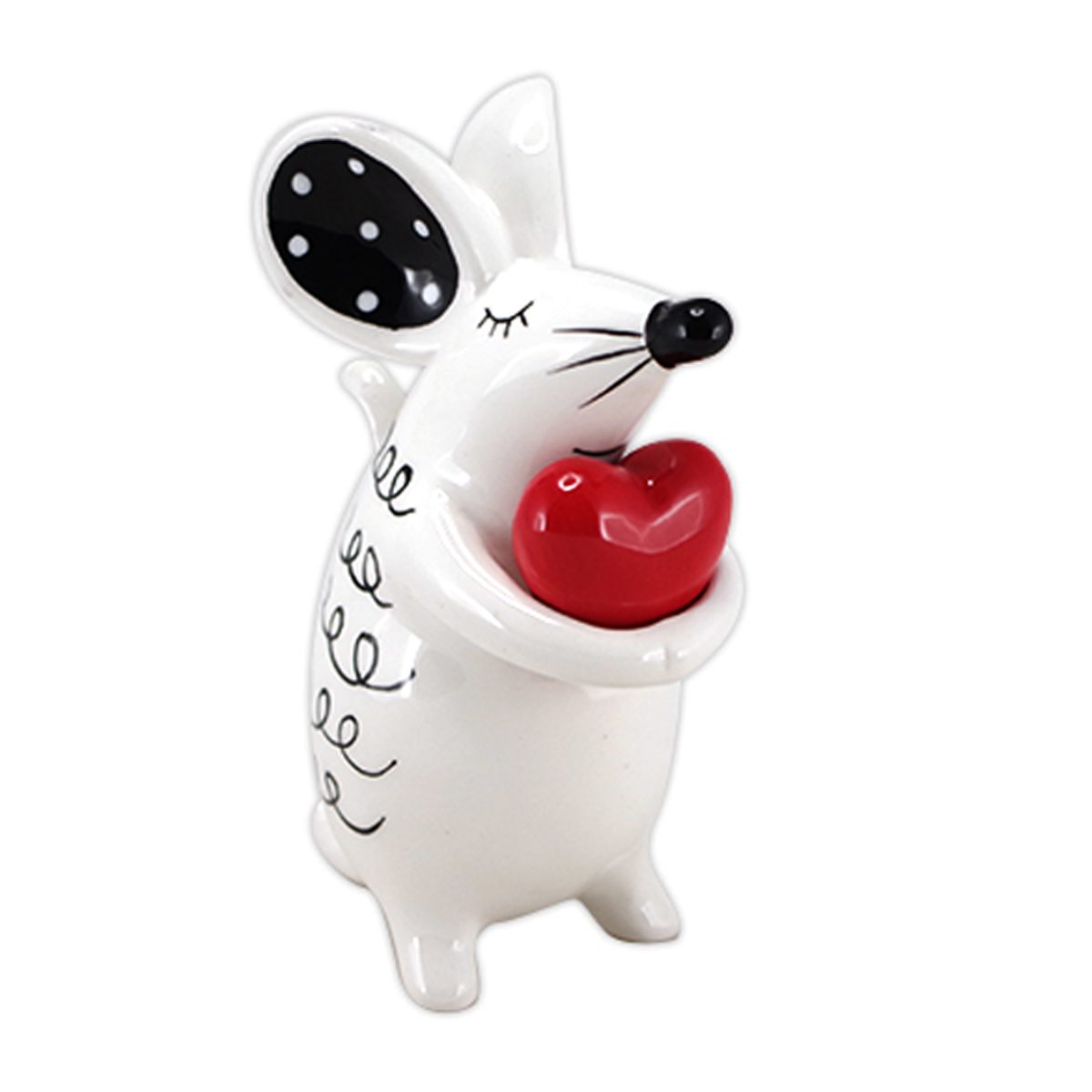 Fgurne de sours voyageuse rouge en porcelane avec or et bagages
