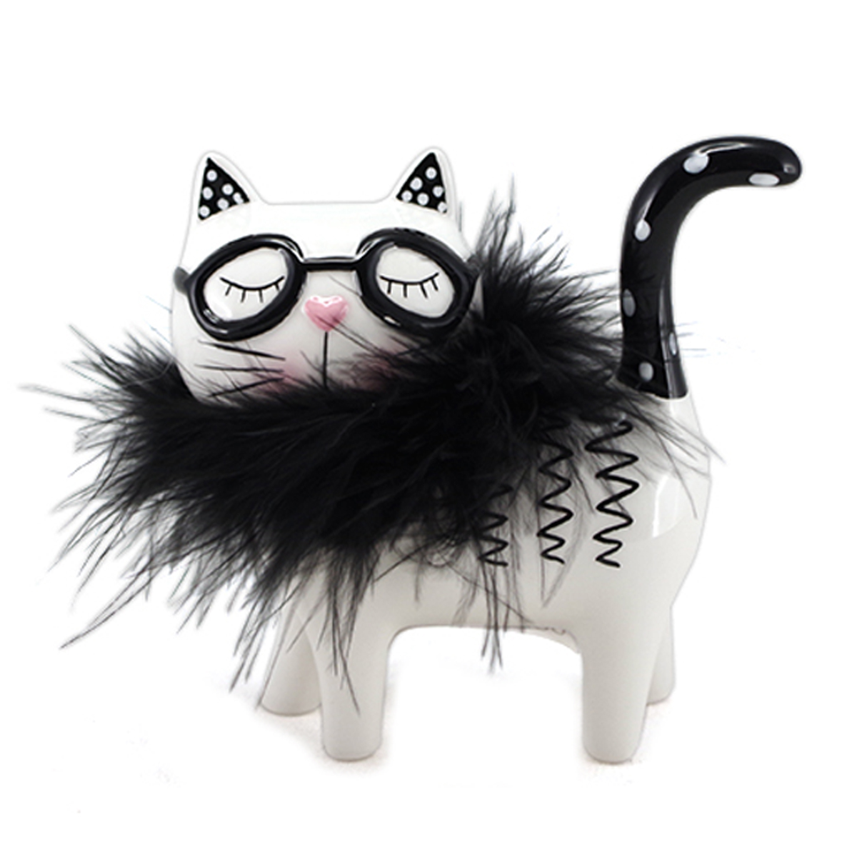 Figurine céramique \'Chat\' blanc noir - 11x11x4 cm - [R7107]