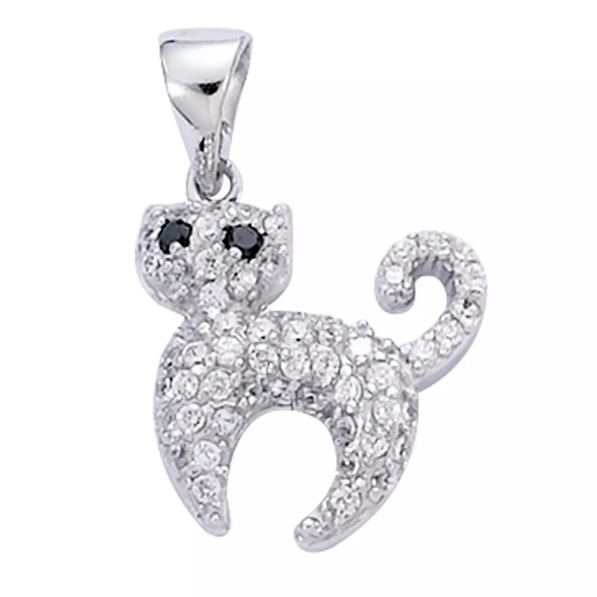 les trésors de lily Pendentif Argent 'Chat Sublime' blanc argenté (rhodié) 15x14 mm [R7113]