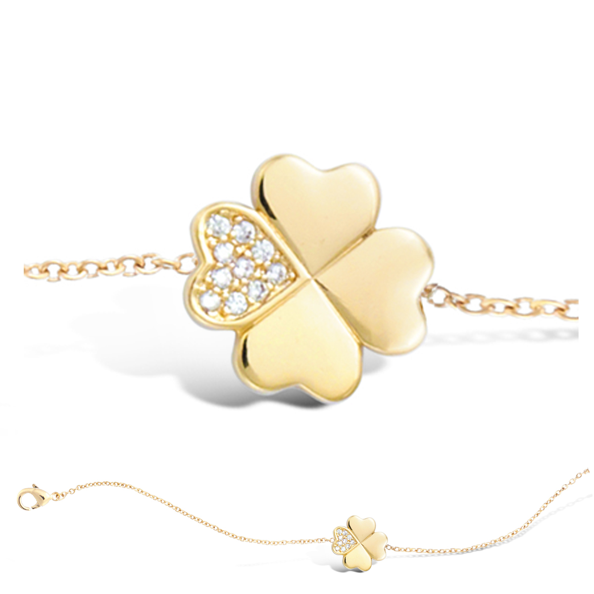 Bracelet de voeu Trèfle à 4 feuilles en plaqué or