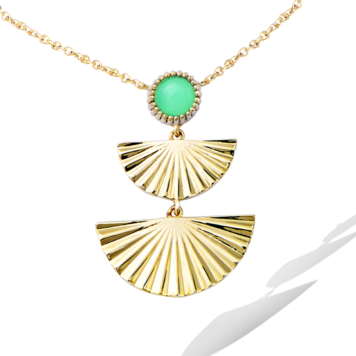 Collier Plaqué-Or \'Cléopatra\' vert doré - 50x10 mm - [R7128]