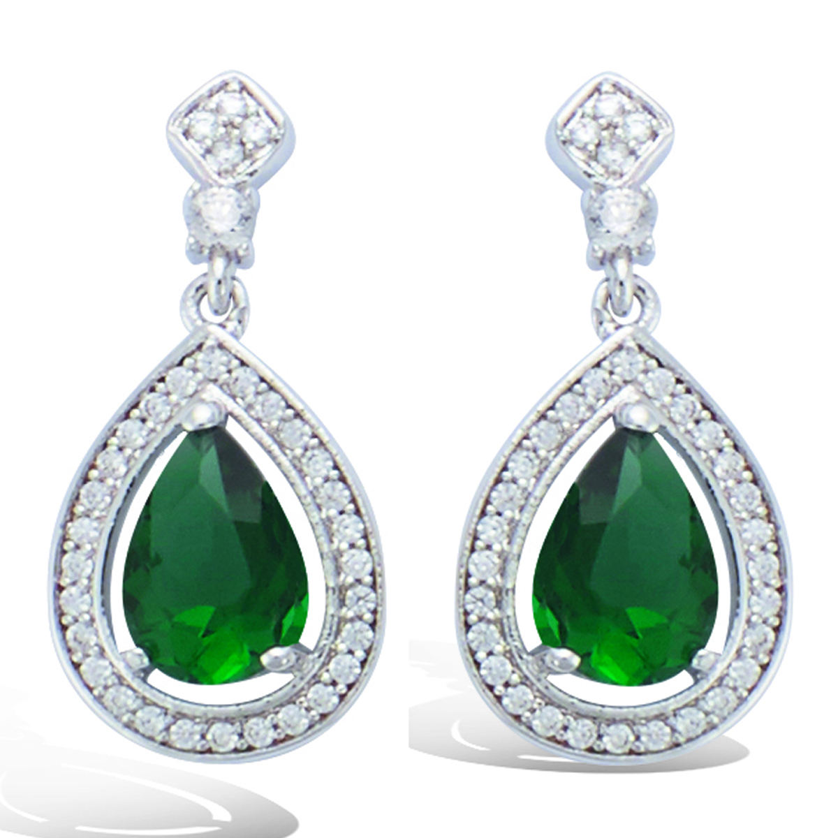 Boucles Argent \'Sissi\' vert argenté (rhodié) - 22x10 mm - [R7141]