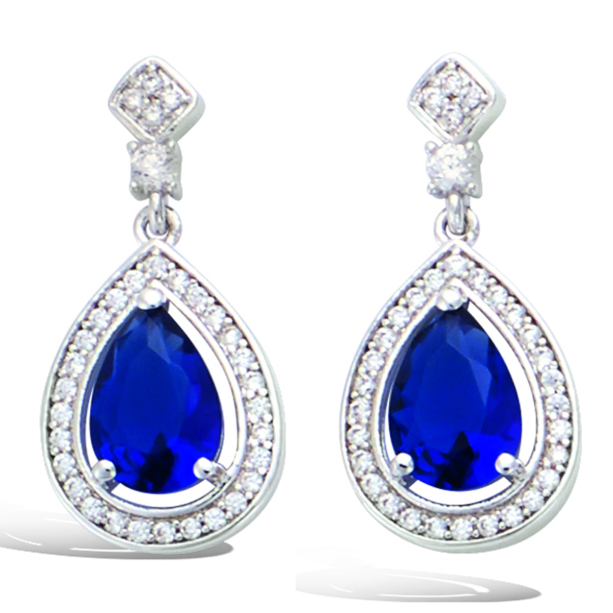 Boucles Argent \'Sissi\' saphir argenté (rhodié) - 22x10 mm - [R7143]