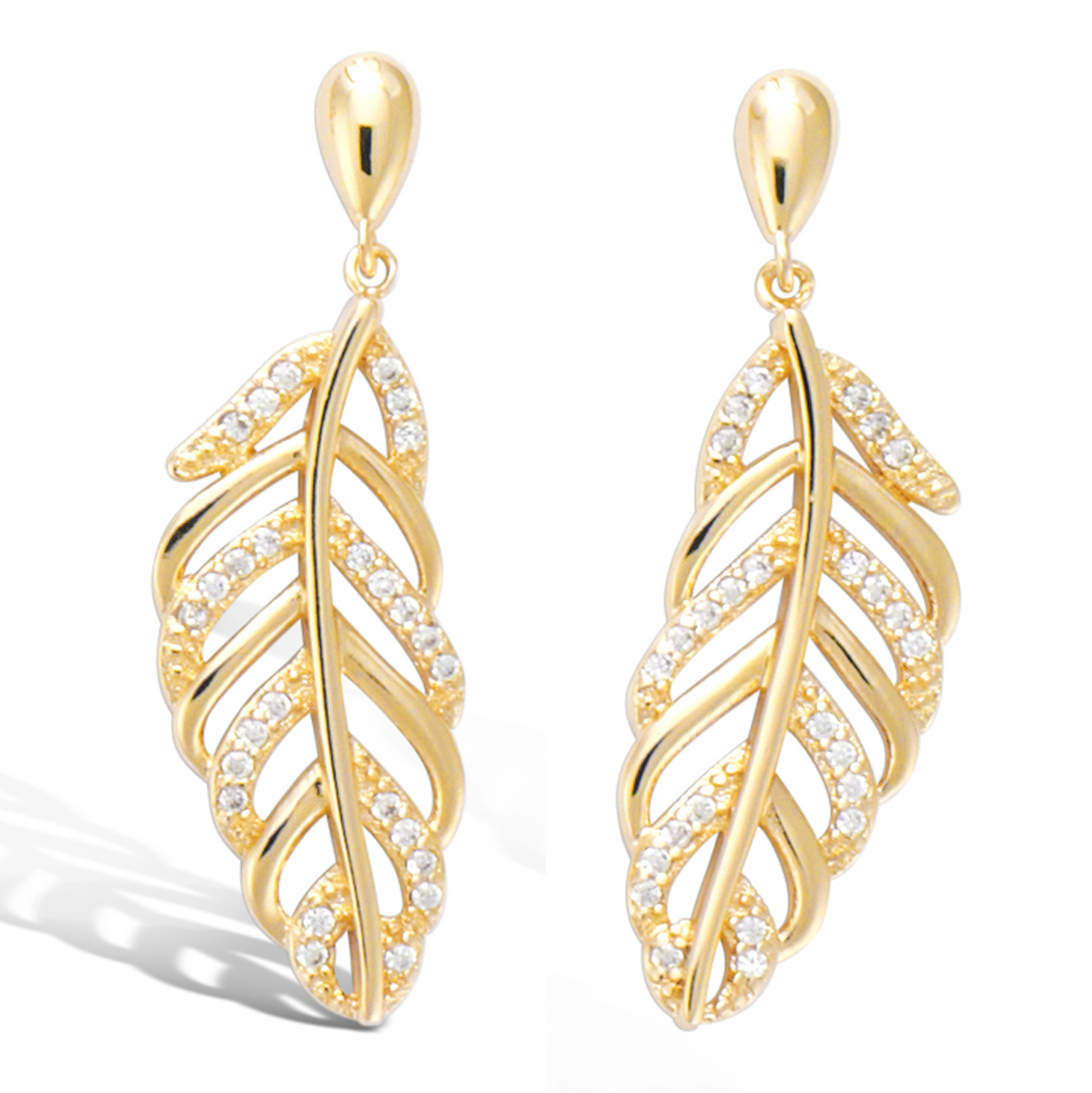 Boucles Plaqué Or \'Sissi\' rubis doré - 33x10 mm (feuilles) - [R7150]