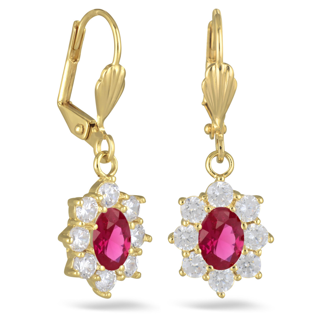 Dormeuses Plaqué Or \'Victorina\' rubis doré - 15x11 mm - [R7160]