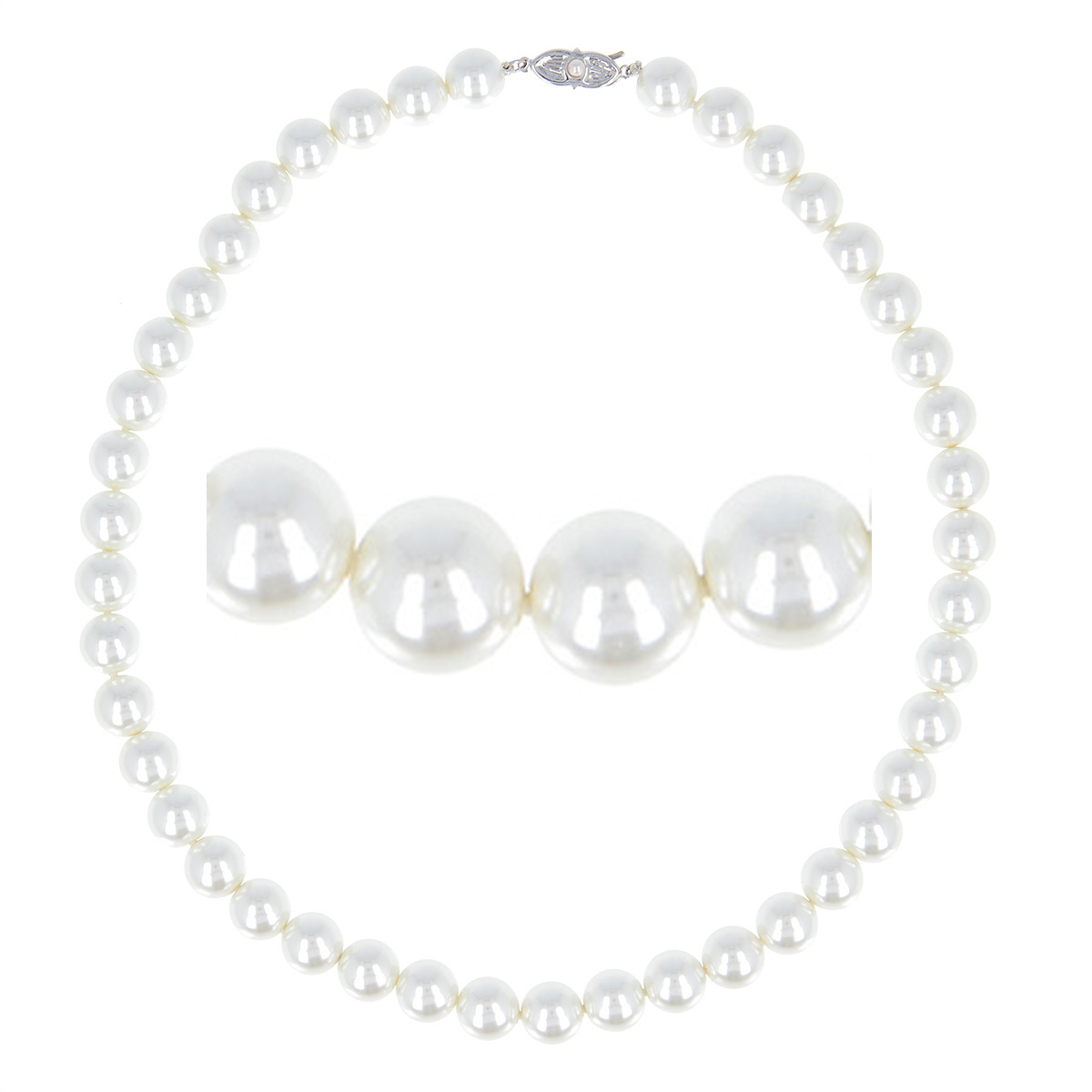 Collier perles argent \'Perla\' blanc - 45 cm 10 mm - [R7161]