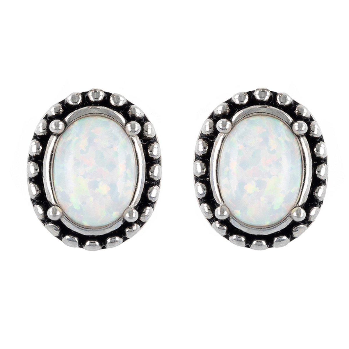 Boucles Argent \'Déesse Opale\' blanc argenté (rhodié) - 10x9 mm - [R7169]