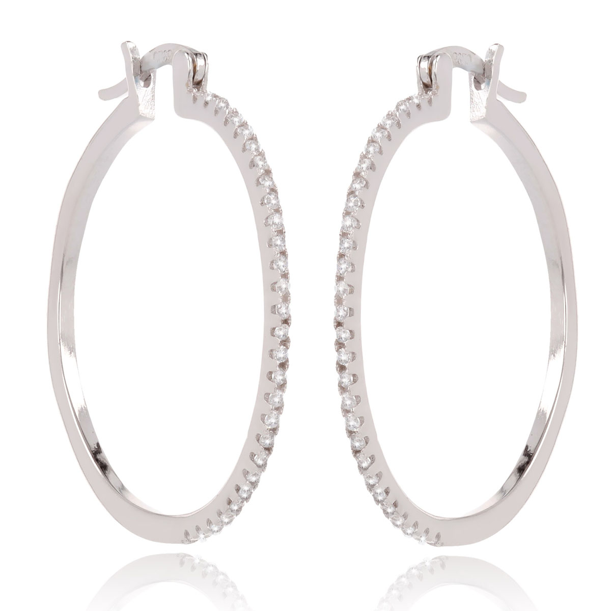 Créoles Argent \'Sissi\' blanc argenté (rhodié) - 30 mm 1 mm - [R7193]